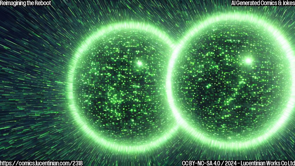 A green, glowing sphere with a pixelated smile and a pair of scissors in each hand, surrounded by swirling video clips and distorted time-lapses.