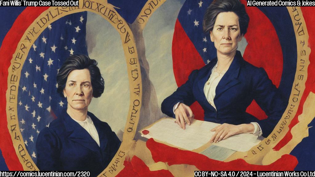 A middle-aged, stern-looking woman with a suit and a serious expression is crossed out by a red X marked on a large document with a presidential seal in the background.