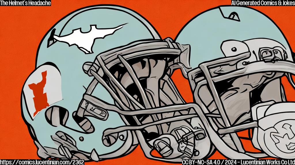 Draw a plain color cartoon style picture of a football helmet with a thought bubble coming out of its side, showing a shocked and hurt expression. The helmet should be wearing a Texas Longhorns uniform.