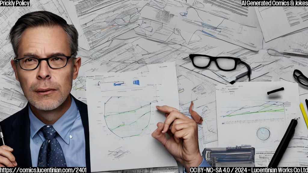 a middle-aged man with a serious expression and glasses, sitting at a desk with papers and pens, surrounded by charts and graphs of the economy, wearing a suit and tie, with a subtle hint of a Federal Reserve hat on his head