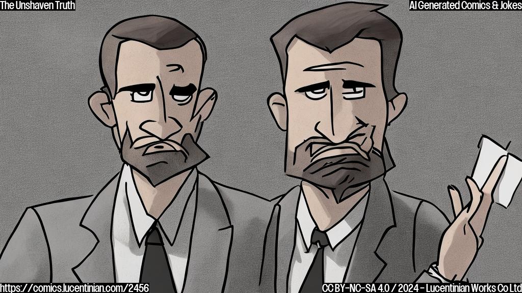 Draw a simple, cartoon-style image of an unshaven man with a worried expression, wearing a suit and holding a briefcase. He should look like he's on trial, with a judge's bench in the background. The color palette should be muted, with shades of gray and brown dominating the scene.