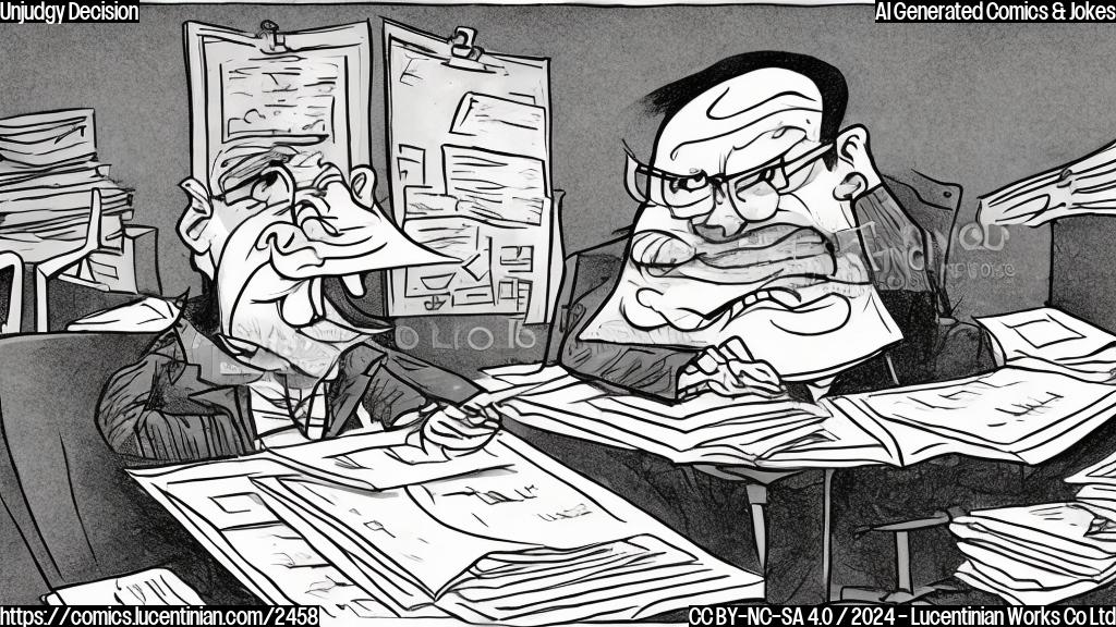 Draw a plain cartoon style picture of a stern-looking politician sitting at a desk with a stack of papers and pens, surrounded by empty chairs, looking unenthused.