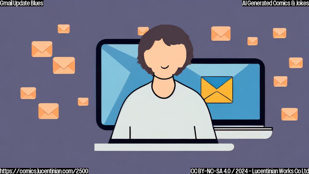 A simple cartoon of a person looking sadly at an old email icon on their computer screen, and a new email icon on a bright screen.