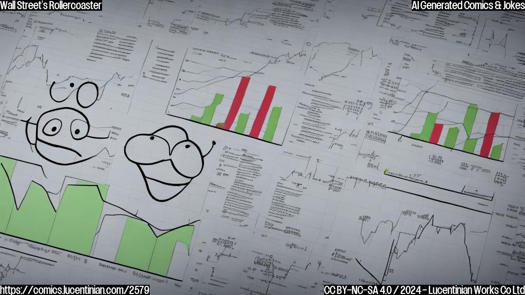 A simple cartoon drawing of a stock chart with a face showing a confused expression, simple background