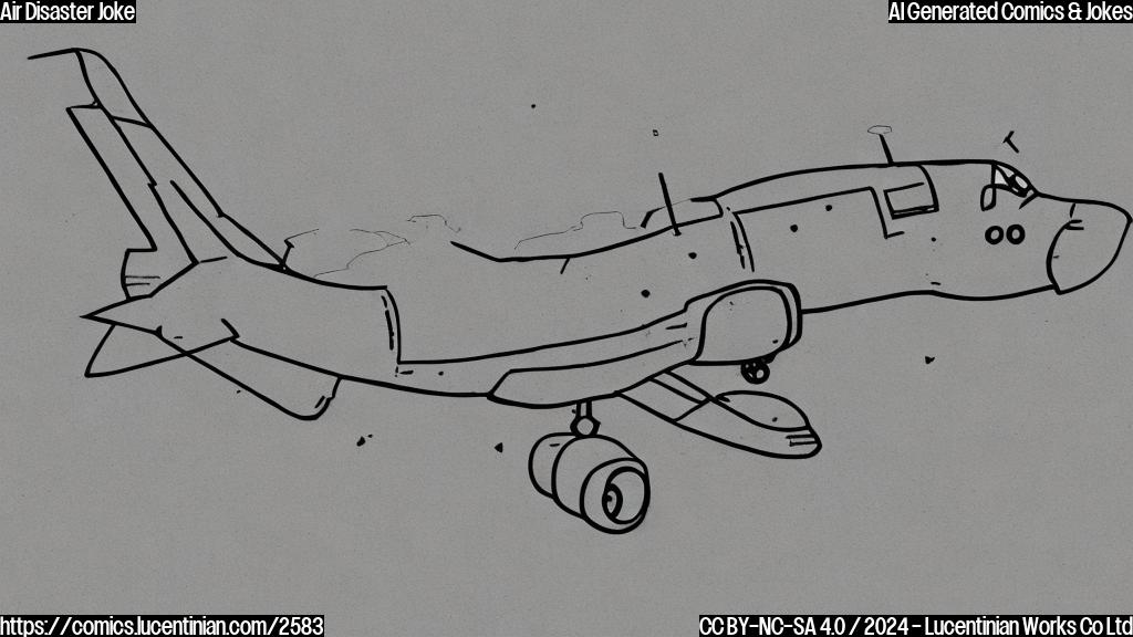 A simple cartoon drawing of a sad airplane with bullet holes, drawn in plain colors. The background should be a simple blue sky.