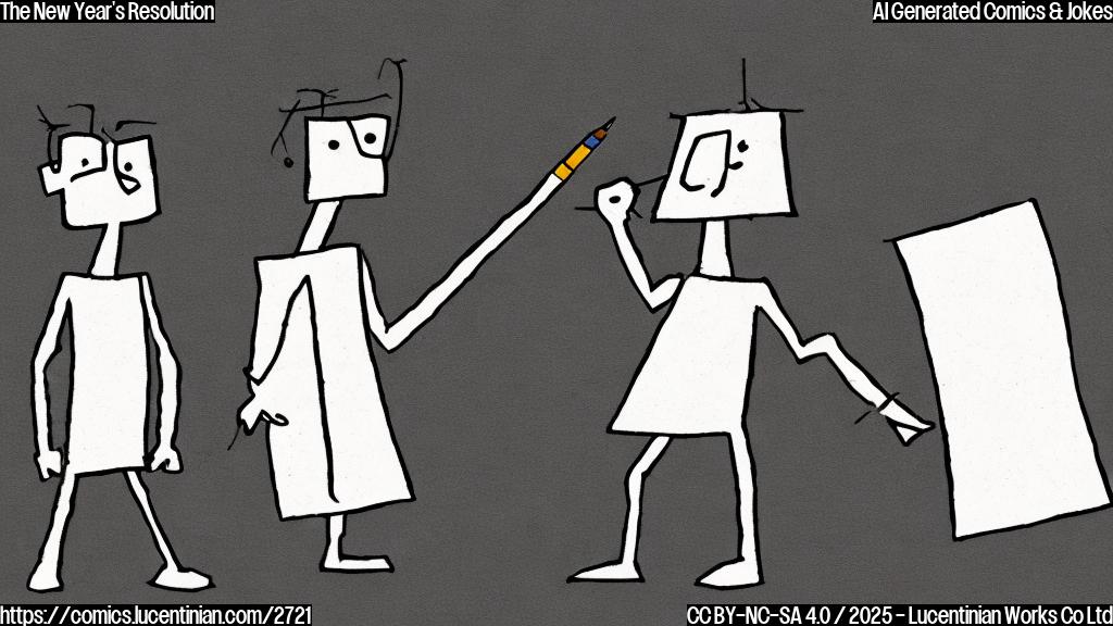 A plain colored cartoon of two stick figures. One is holding a crumpled piece of paper, looking sad, and the other is a large stick figure with a pencil, a stern expression, and a notepad.