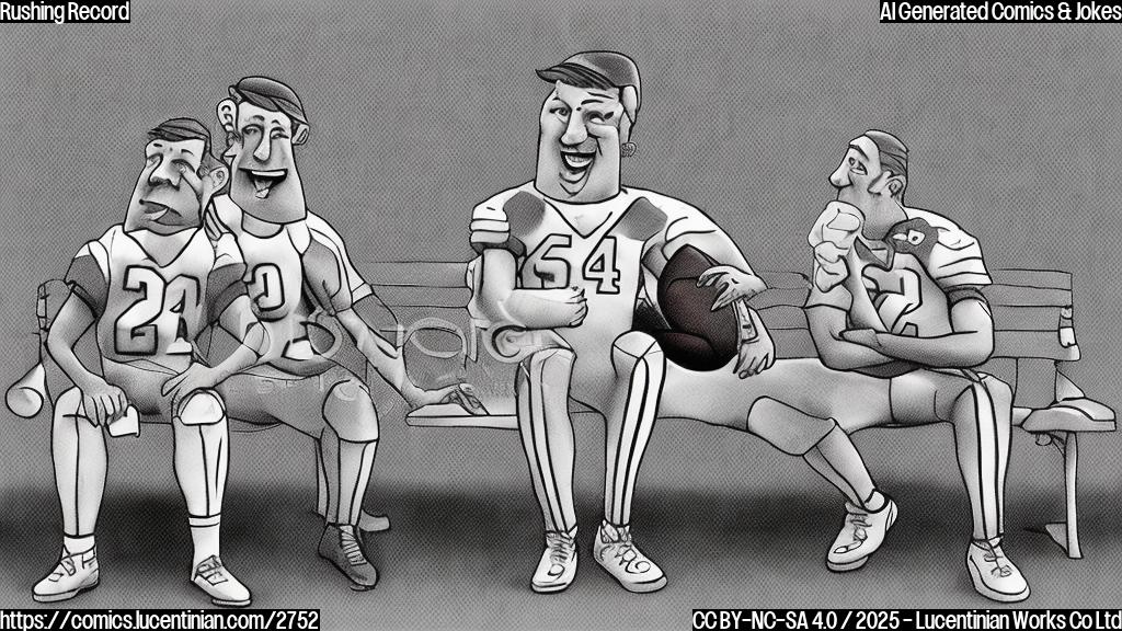 A cartoon of a football coach in a plain outfit telling a tired-looking football player to sit down on the bench with a determined expression. Use only plain colors.