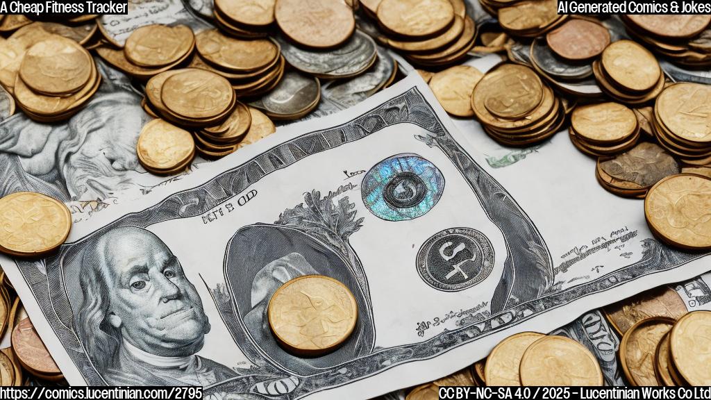 A simple cartoon drawing in plain colors of a sad looking fitness tracker with a dollar sign on its screen, next to a pile of coins that look very thin.