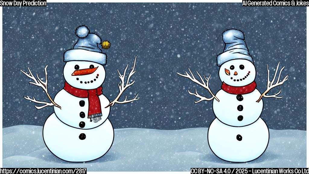 A simple cartoon drawing in plain colors of a snowman making a snow angel in the snow. The background is a snowy landscape. The snowman is wearing a carrot nose and coal eyes. The style is reminiscent of old children's books.