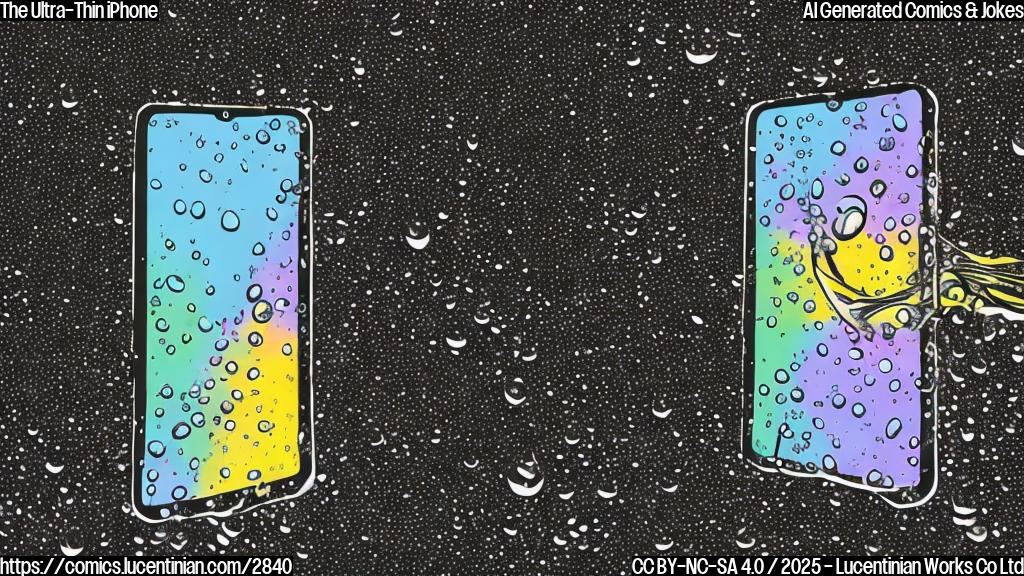 A cartoon drawing in plain colors of a very thin smartphone looking nervously over its shoulder, with sweat droplets. The background is a plain color.