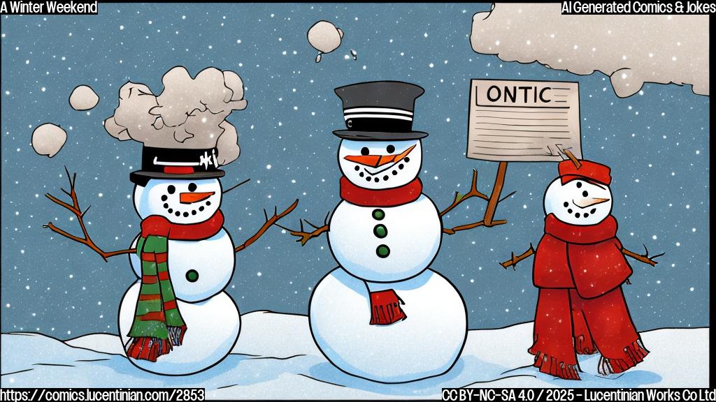 A cartoon snowman with a traffic ticket in its hand, plain color cartoon style.