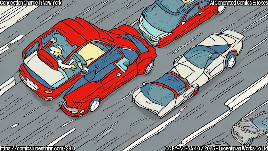 A cartoon of a frustrated person behind the wheel of a car, in a traffic jam. The car is a simple design with only a few lines and in a single color, the background is a single color.  The person is also simple in design, with only a few lines and in a single color. The overall style is plain, simple color, and cartoon-like.