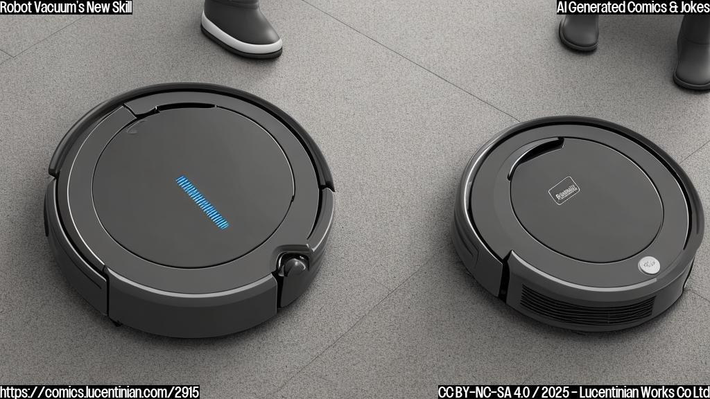 A cartoon robot vacuum cleaner with a small, cheerful face and simple black lines, cleaning a floor. A single discarded sock lies on the floor beside it. The image should have plain background colors, like a single light green or light blue.