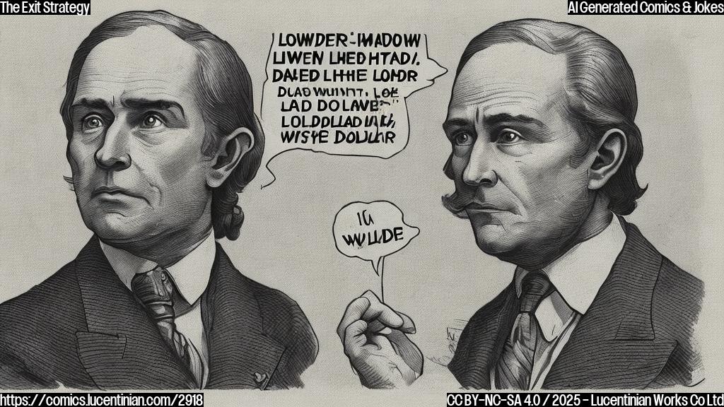 A cartoon drawing in plain color of a sad-looking person in a suit, with a speech bubble above his head containing the text: "Lower than the Canadian dollar!". The background is plain gray. The character is very simple in style, not detailed.