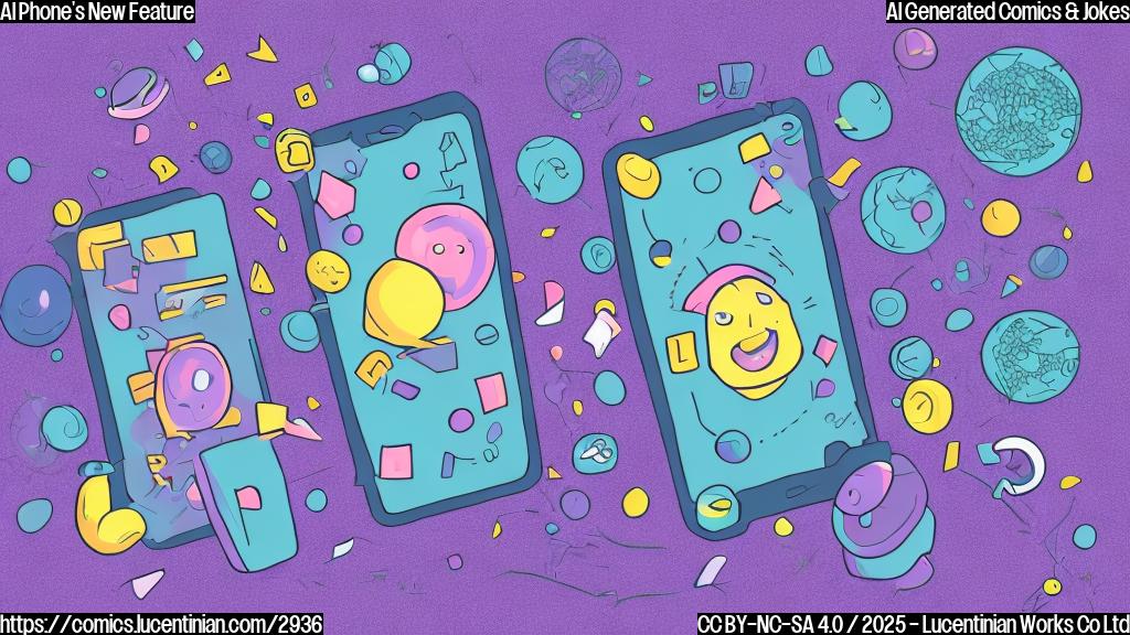 A cartoon drawing of a futuristic phone with a surprised expression, surrounded by floating icons of predictions, and a small gift box labeled "Pre-order bonus".  The color scheme should be in shades of blue and purple, with a plain, minimalist background.