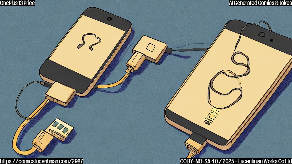 A cartoon drawing of a smartphone with a gold charging cable plugged in, in a plain color style.