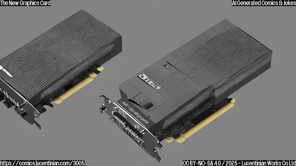 A simple cartoon drawing of a very expensive graphics card in a plain color style. The card should have many connectors and lights.