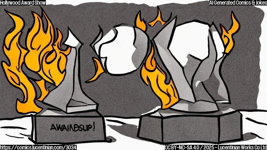 A simple cartoon drawing of a burning award statue, simple background, flat colors