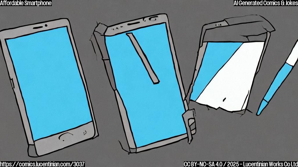 A simple cartoon drawing in plain colors showing a sad-looking smartphone with a cracked screen, wearing a blue-colored bandage over its body.