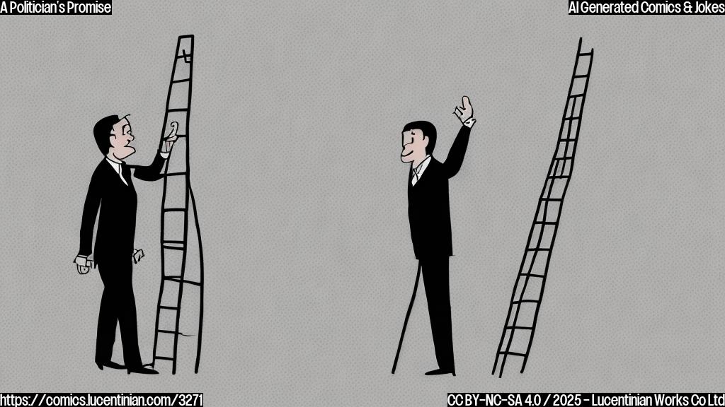 A simple cartoon drawing of a politician in a suit carrying a ladder. The style should be plain and use only a few colors. The background is plain.