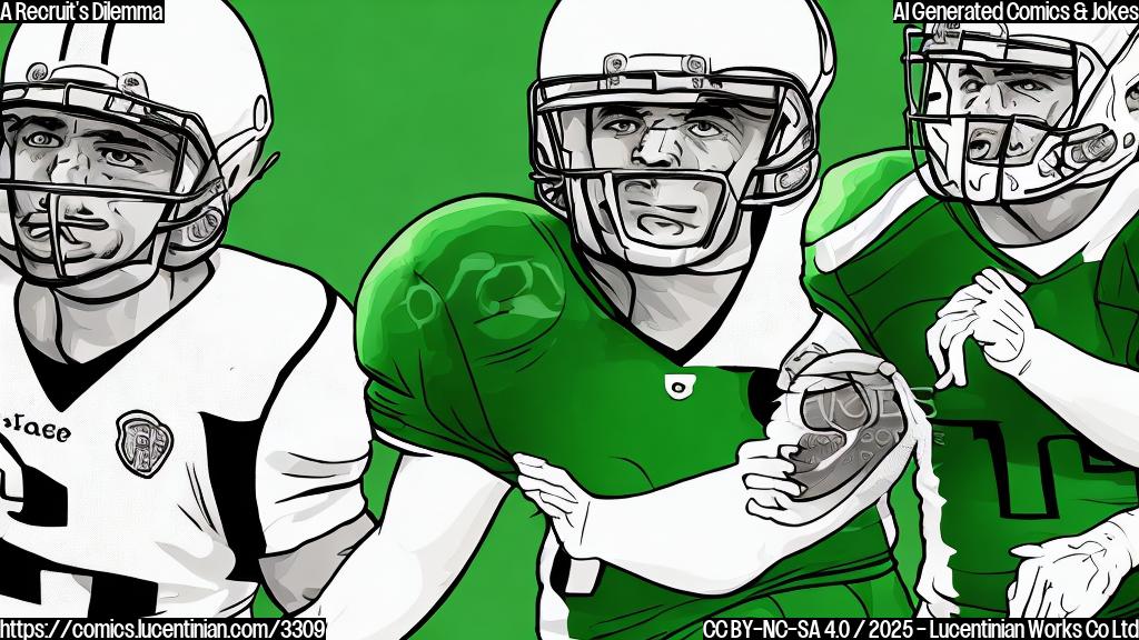 A simple cartoon drawing of a football player with a worried expression, sweating profusely, wearing a jersey with the number 1 on it. The background is a simple plain color, a single shade of green. The style should be reminiscent of a children's book illustration, using only solid colors without shading or texture.