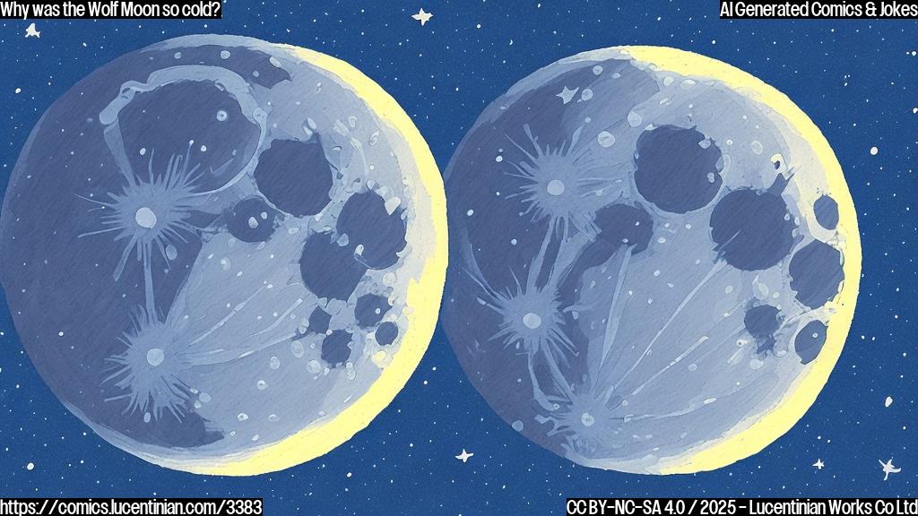 A cartoon drawing of a full moon shivering in a plain blue background. The moon is drawn in a simple style with plain white color.