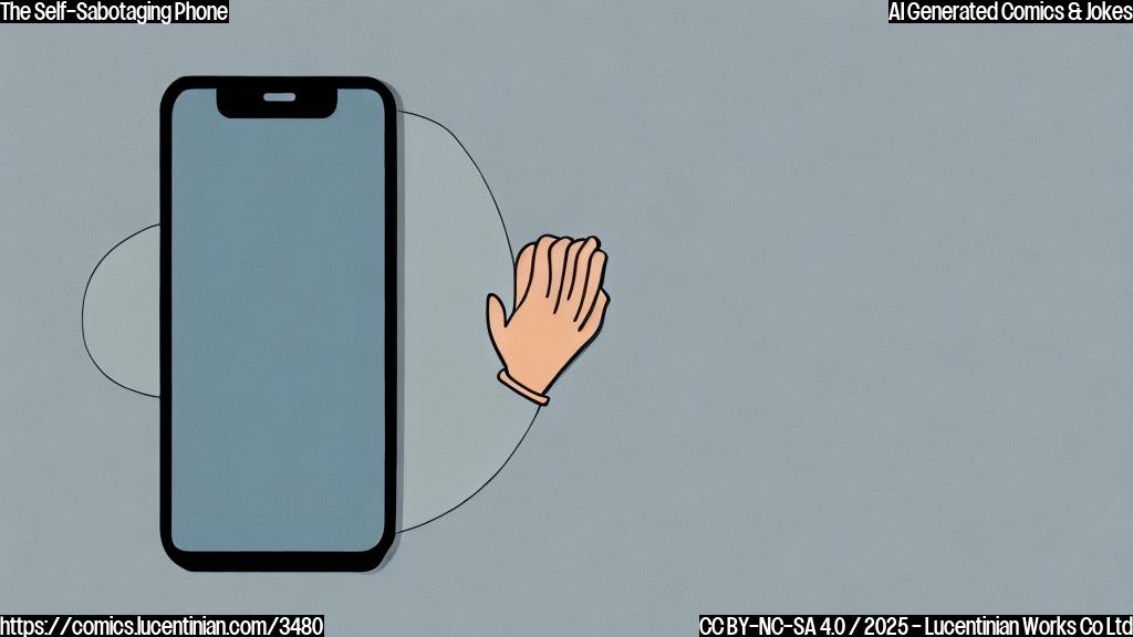 A cartoon illustration in plain colors of a smartphone with a sad face, refusing to have its picture taken. The background is a simple light blue. The style is simple and minimalistic, with a focus on clear lines and flat colors.