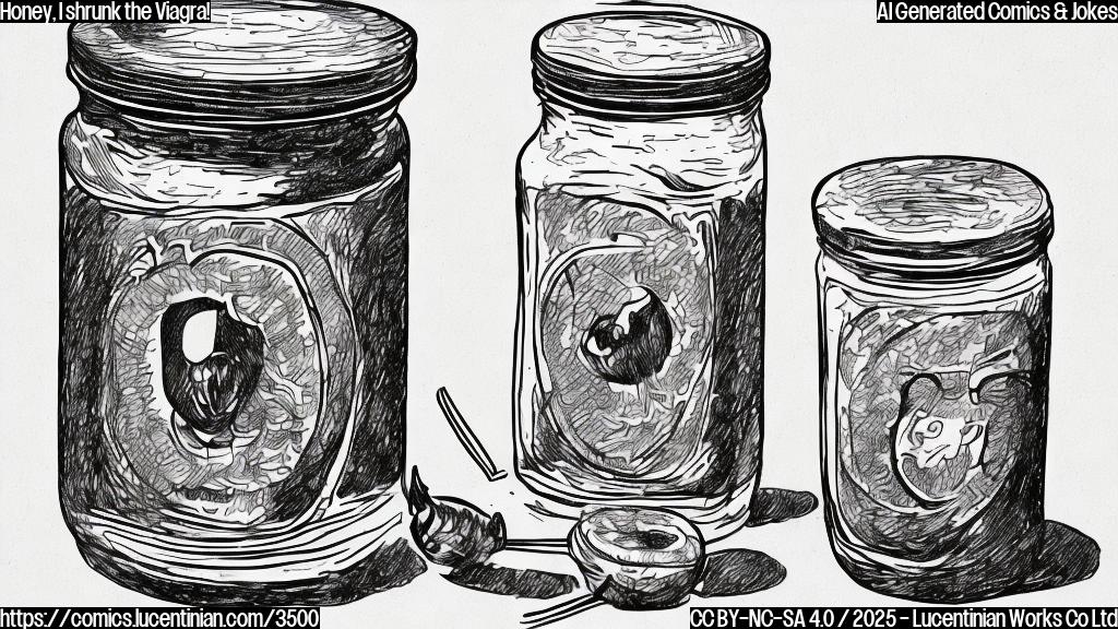 A cartoon drawing of a jar of honey with a tiny, cartoonish penis hanging from the jar. It should be in a simple, single-color style (like only one colour apart from black outlines).