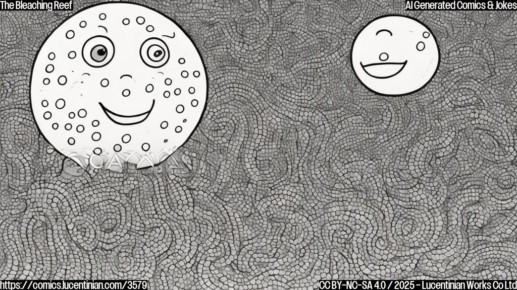 A simple cartoon drawing of a cartoon coral, turning white and looking sad, with a sun in the background. The cartoon style is plain color.