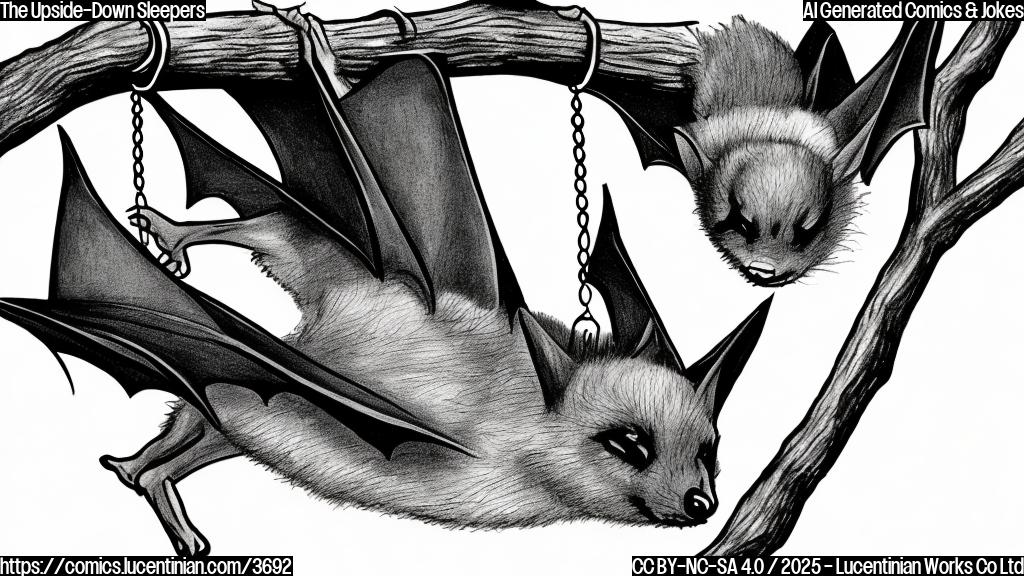 A simple cartoon drawing of a bat hanging upside down from a branch, sleeping soundly with a single Z bubble above it. The drawing is in plain colours, using only shades of brown and black.