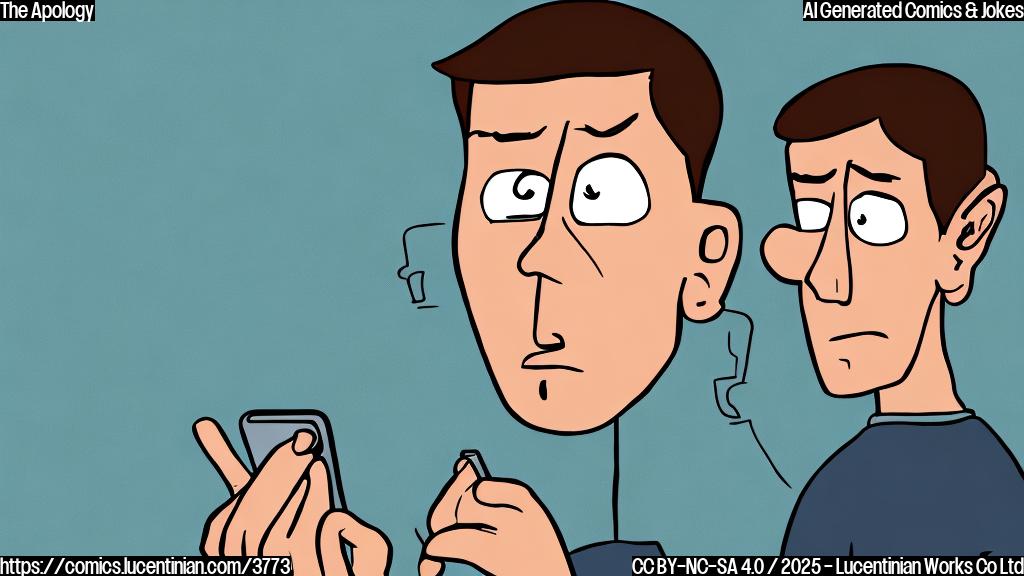 A cartoon drawing in a plain color style of a man with a concerned expression holding a smartphone to his ear,  looking worried. The background is a simple light blue color.