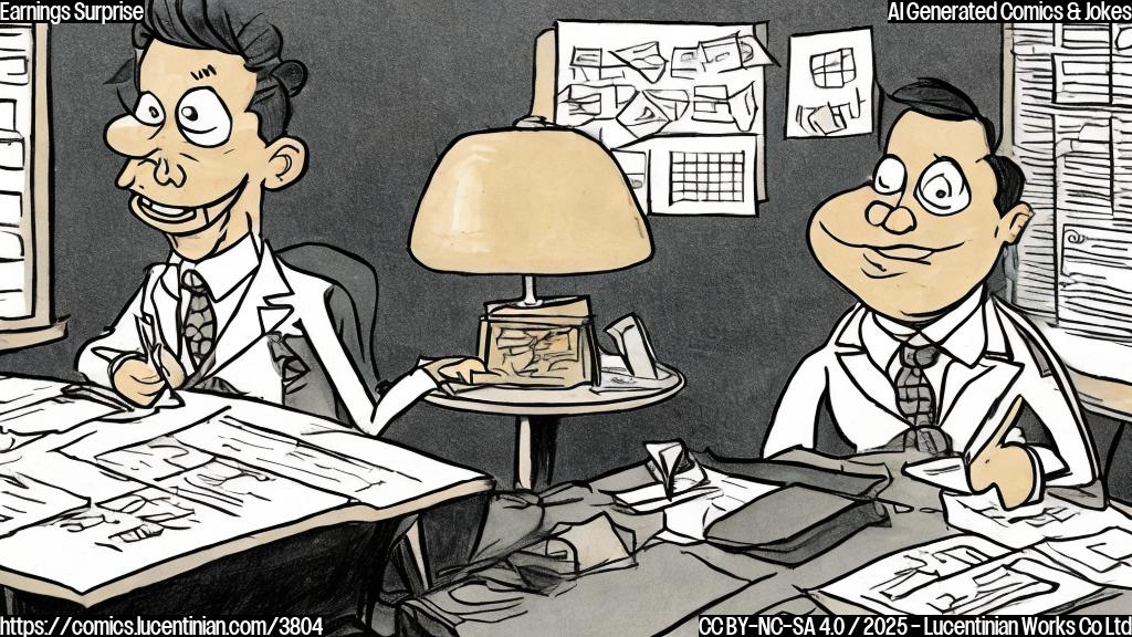 A cartoon drawing of a nervous-looking person in a suit, sweating profusely, sitting at a table with a large spreadsheet in front of them. The style should be simple, plain colors, and reminiscent of old-school cartoons.  The background should be a plain light beige.