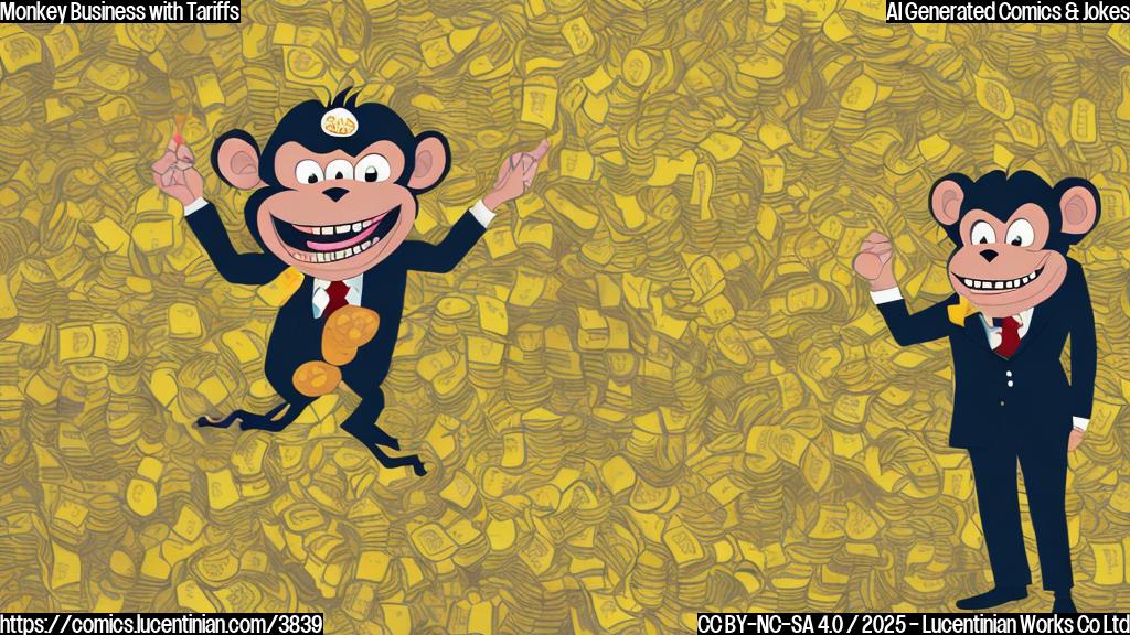 A cartoon monkey in a suit looking angry, surrounded by bananas with price tags on them. Simple, flat color style.