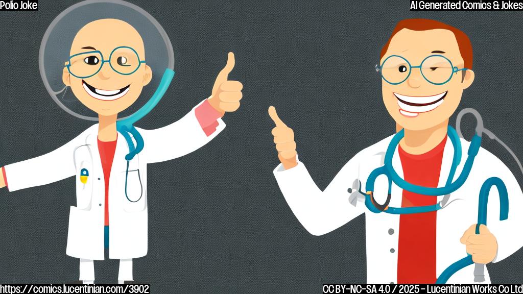 A cartoon of a smiling pill in a lab coat with a stethoscope around its neck, giving a thumbs up, in a minimalist plain color style