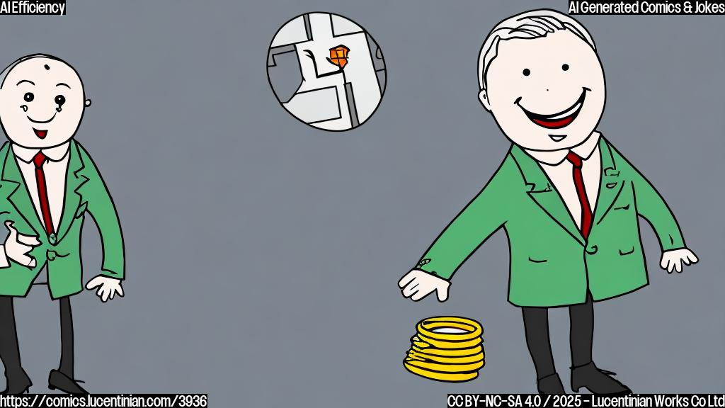 A simple cartoon of a computer chip wearing a business suit and tie, smiling proudly. Plain color, no background.