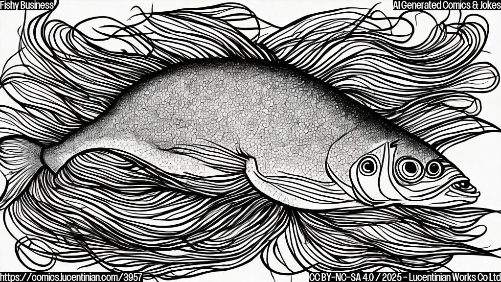 A simple cartoon drawing of a fish without an eye, single color, plain background