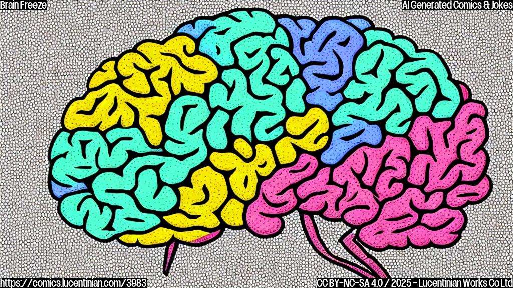 A cartoon drawing of a brain with tiny plastic pieces inside, in a simple style with only a few colors. The background is a plain color.