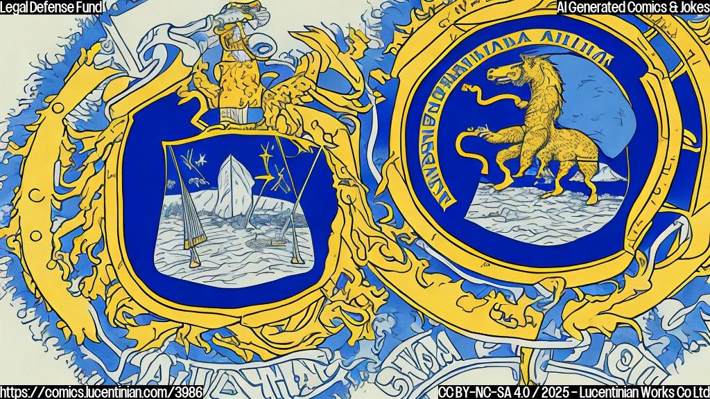 A cartoon drawing in plain colors of a large, sturdy shield with the word "California" on it, being held up against a strong wind represented by swirling blue lines. The shield should have a small depiction of a scale of justice in one corner.