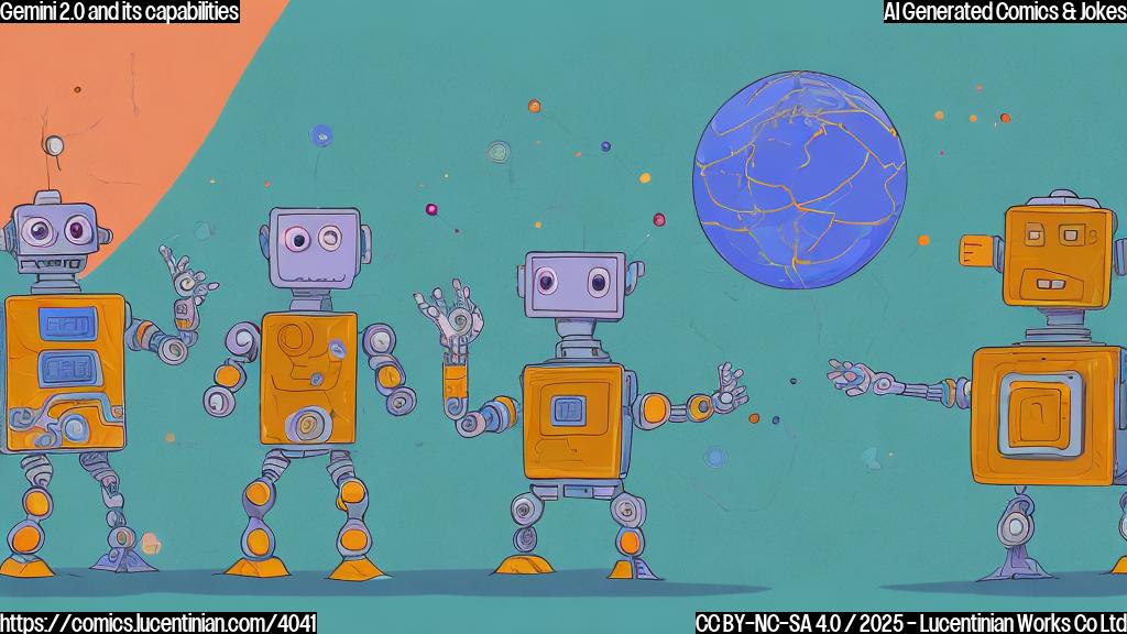 A cartoon drawing of two friendly cartoon robots, one slightly taller than the other,  standing next to a colorful map. One robot is pointing at the map with an enthusiastic expression. The style is plain color with minimal shading, in the style of early cartoon films, emphasizing simplicity and clarity. The background is a simple, pale yellow.