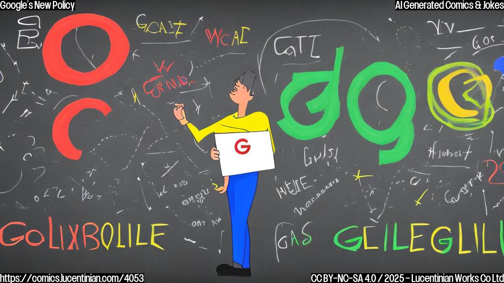 A plain color cartoon of a Google employee shrugging in front of a whiteboard with the words "Diversity Goals" crossed out.