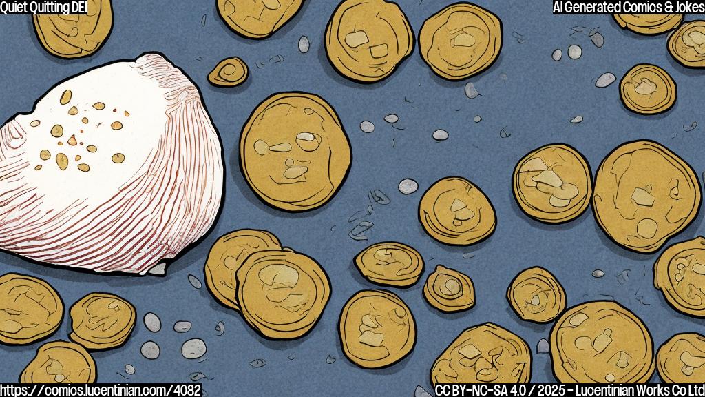 A cartoon drawing in plain color style of a shell with a sad face and a pile of coins next to it. The shell is slightly cracked.