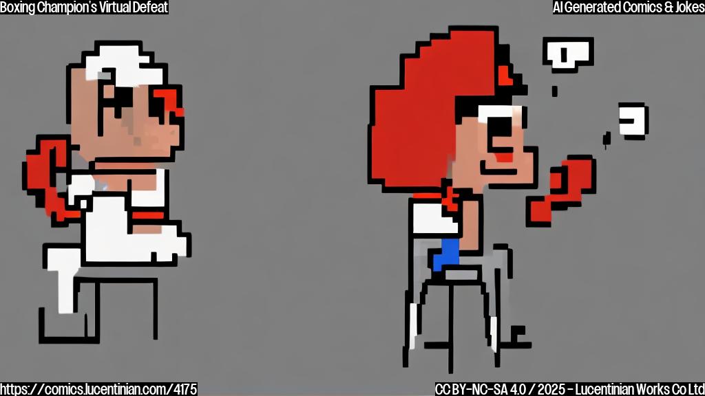 A simple cartoon drawing of a pixelated boxer, with a red glove and a determined expression, sitting on a stool, looking dejected and a speech bubble coming from them that says "75,000 attempts...". The background is a plain light grey.