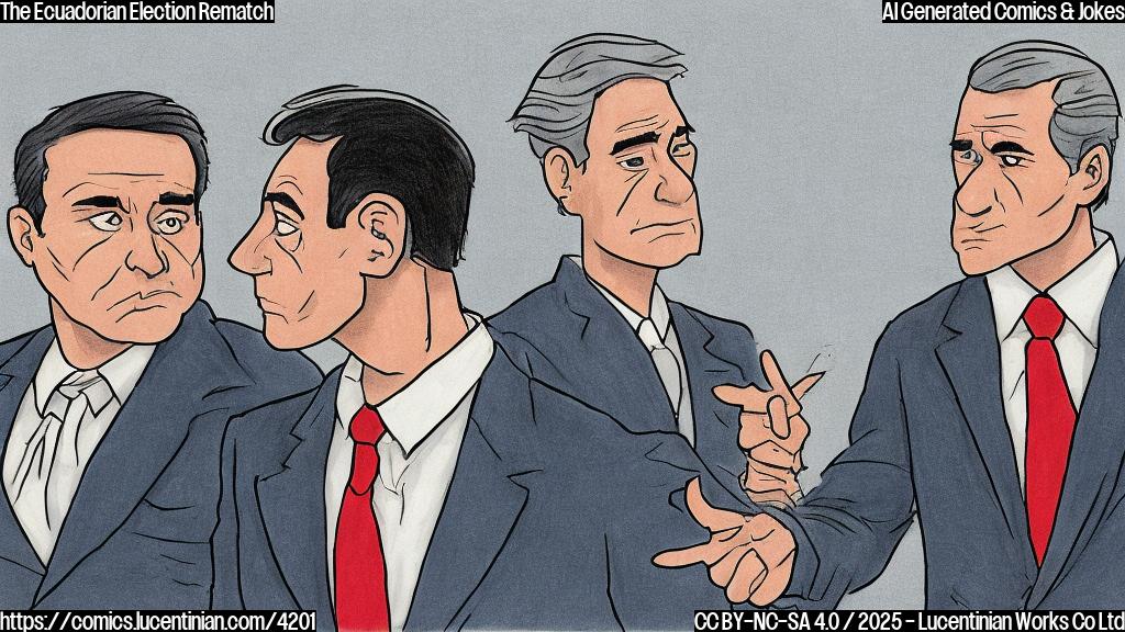 A simple cartoon drawing of two people debating; one wears a suit and has a stern expression, the other is in more casual attire and has a determined expression.  The background is a plain light blue. Use only solid colors, no gradients.