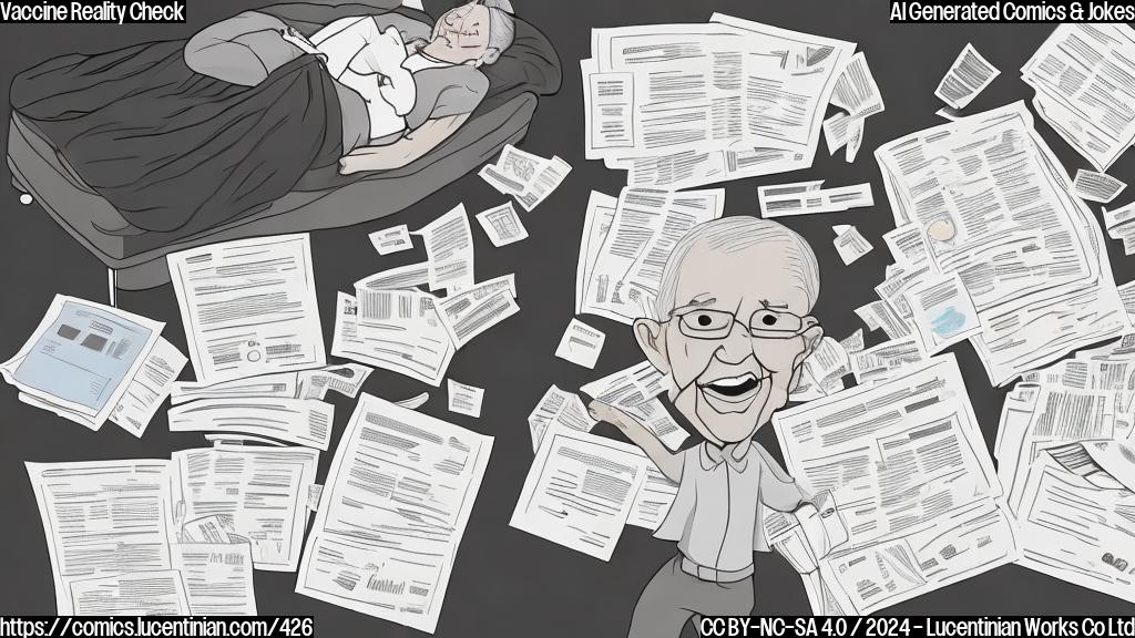 Cartoon of an elderly person lying in bed with an umbrella, surrounded by various medical bills and receipts.
