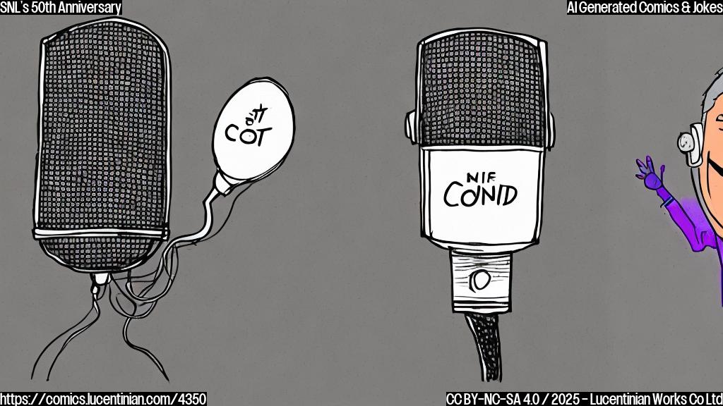 A simple cartoon drawing of a microphone with a sad face next to a half-drawn, blurry sketch of a person in a brightly colored suit, with the words "CANCELED" scrawled across it in bold letters.  The style should be plain, simple colors.