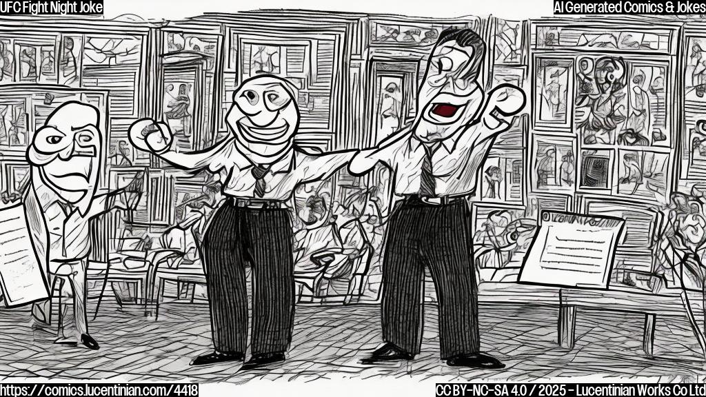 A cartoon of two boxers, one looking surprised and one pointing at a judge's scorecard showing a unanimous decision. Simple colors and lines, a plain background.