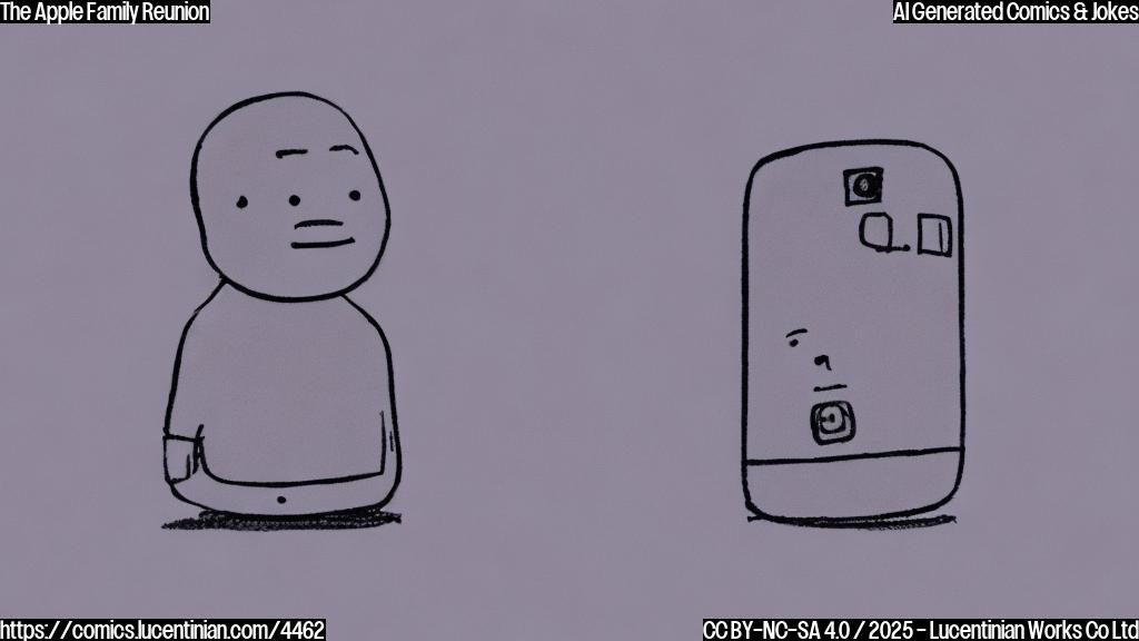 A simple cartoon drawing of a small phone character with a sullen expression, standing in a corner with its hands behind its back.  The background is plain light blue. The phone is plain grey.