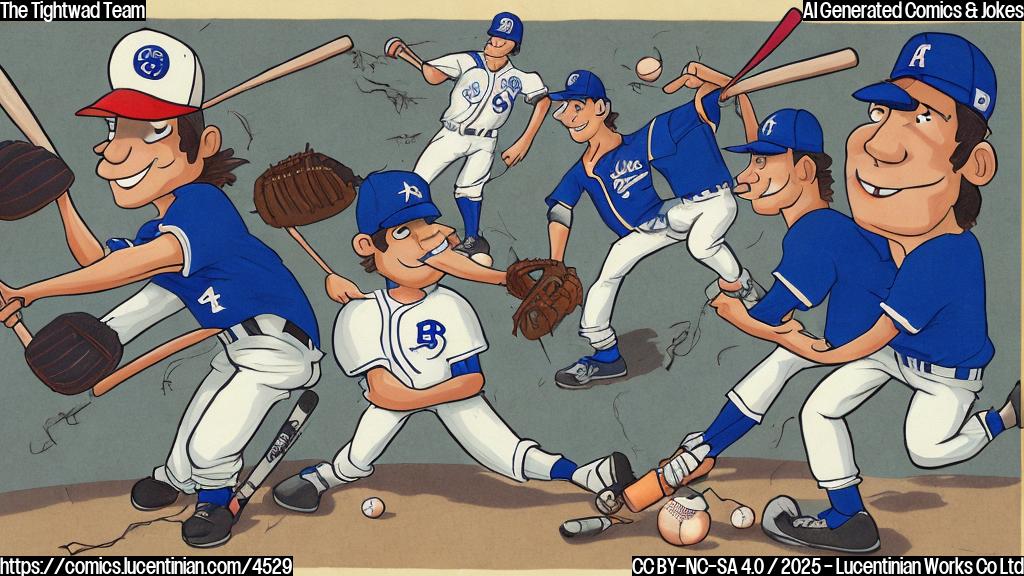 A cartoon of a baseball team playing with a shoestring for a bat and bottle caps for bases, all in a single plain color.