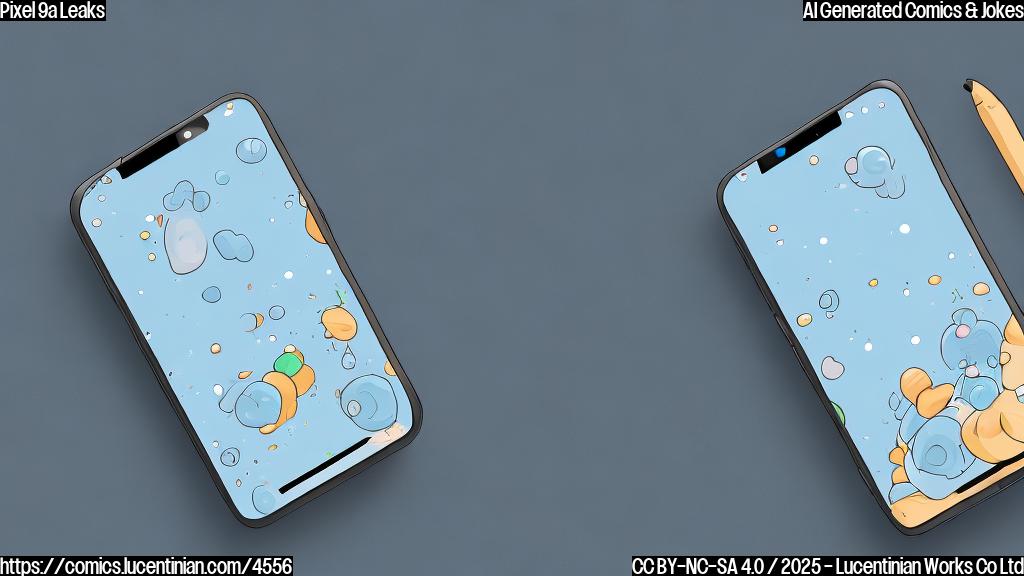 A cartoon drawing in plain colors of a smartphone with exaggeratedly thin bezels, looking nervously over its shoulder, with sweat drops forming on the screen.  The background is a simple light blue.