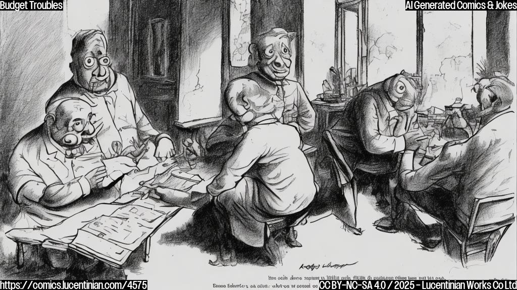 A cartoon drawing in plain colors showing a budget bill with wrinkles on its face, looking very old and tired. A hand is shown in the background applying cosmetic enhancements. The style should be similar to the New Yorker cartoons.